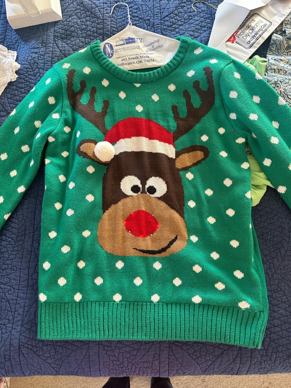 Vintage Christmas Sweater Rudolph with light-up battery operated nose